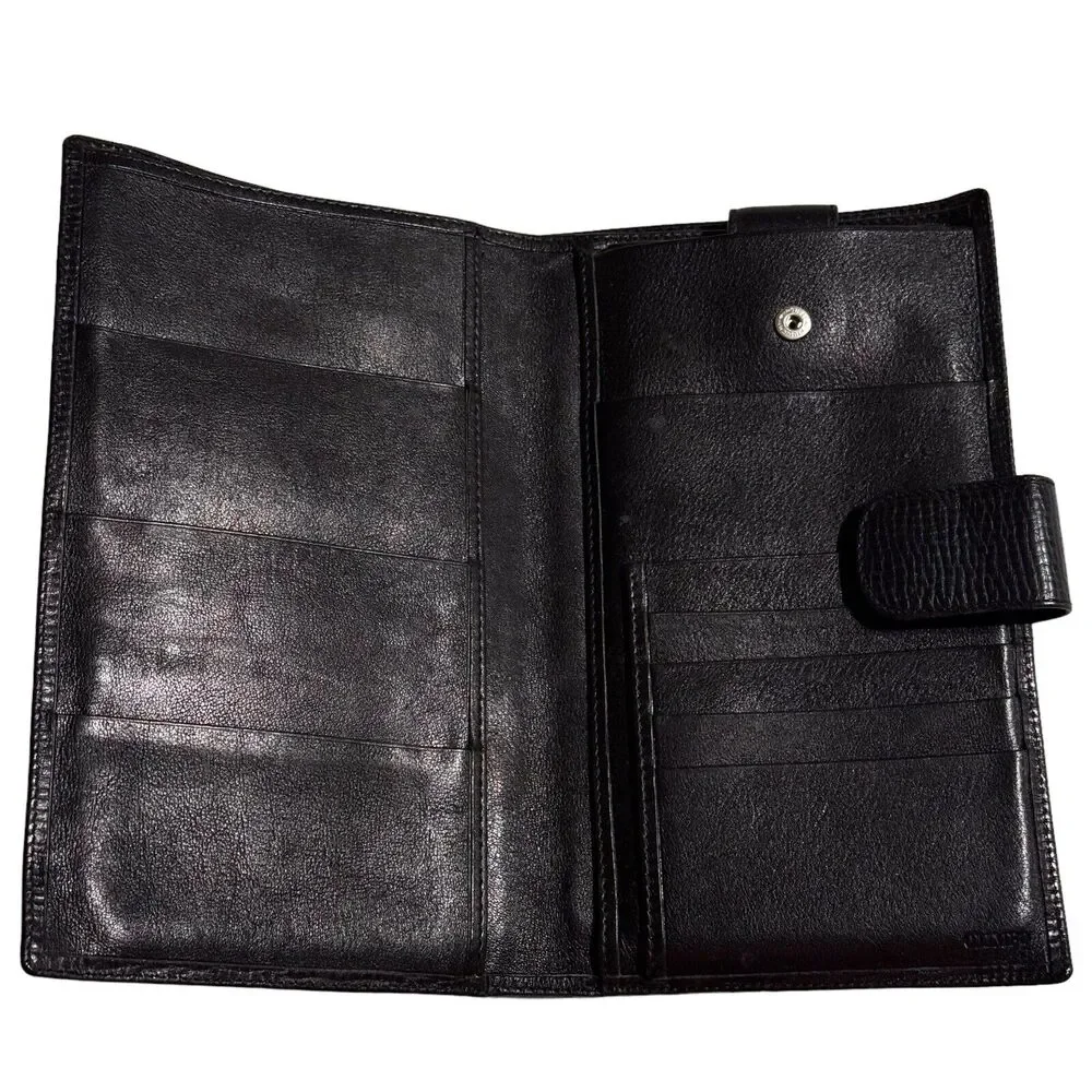 Olimpo Black Pebbled Leather Bi-Fold Wallet With Pull Out Check Book Holder